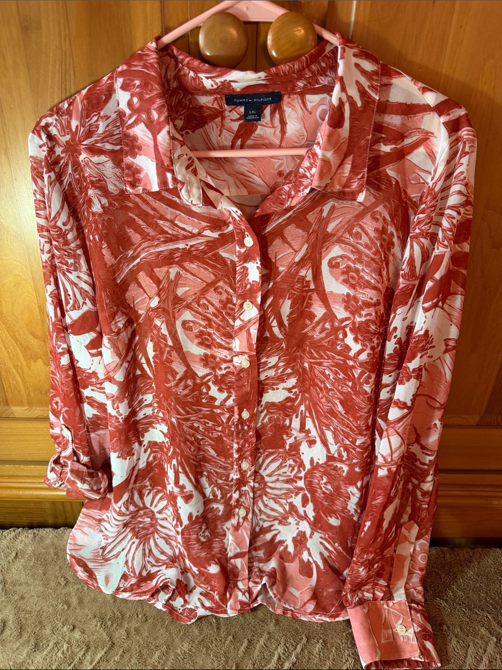 Tommy Hilfiger Paprika colored and Floral Button-Down Shirt